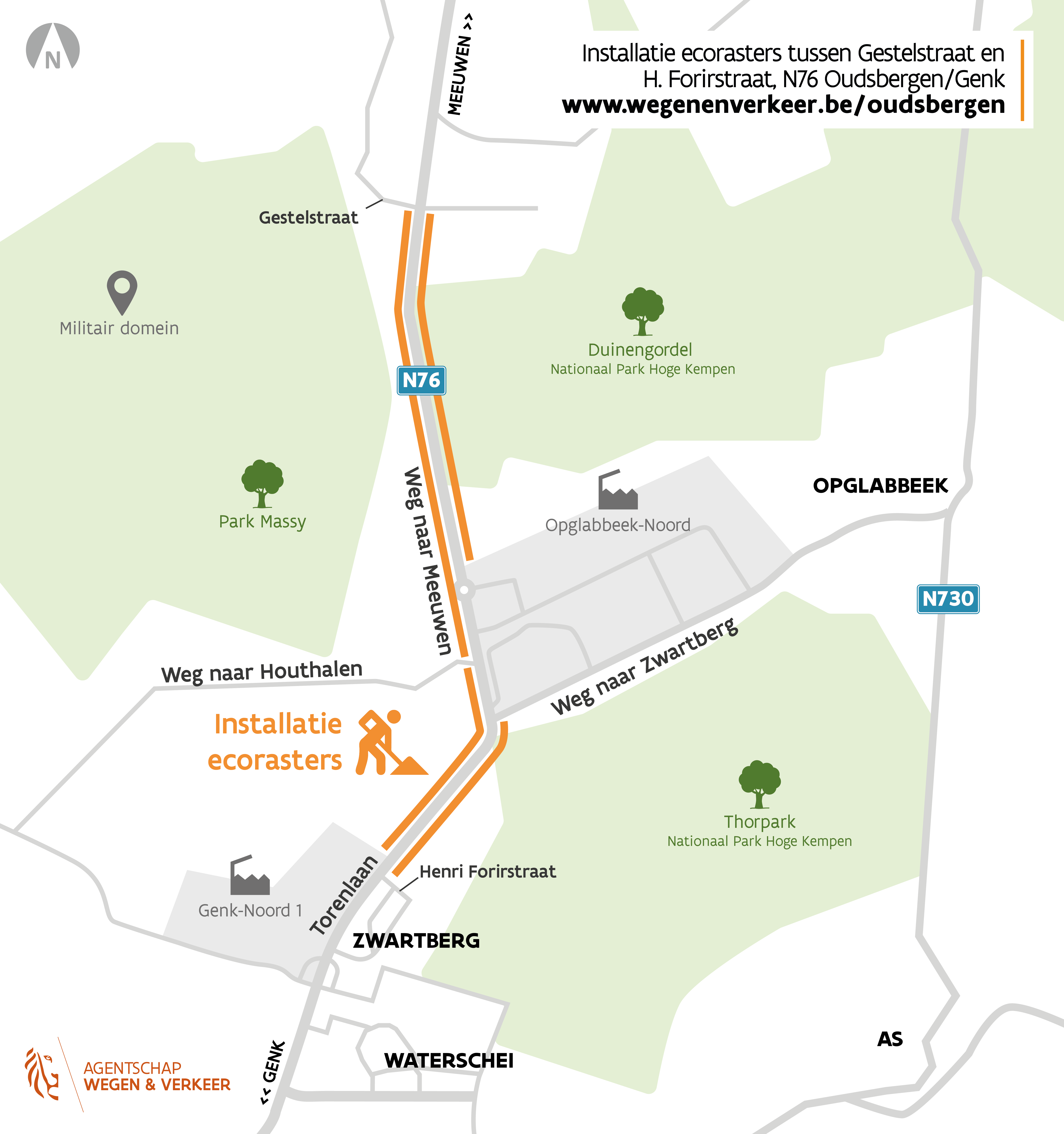 Ecorasters voor veiliger verkeer op N76 in Oudsbergen en Genk Wegen